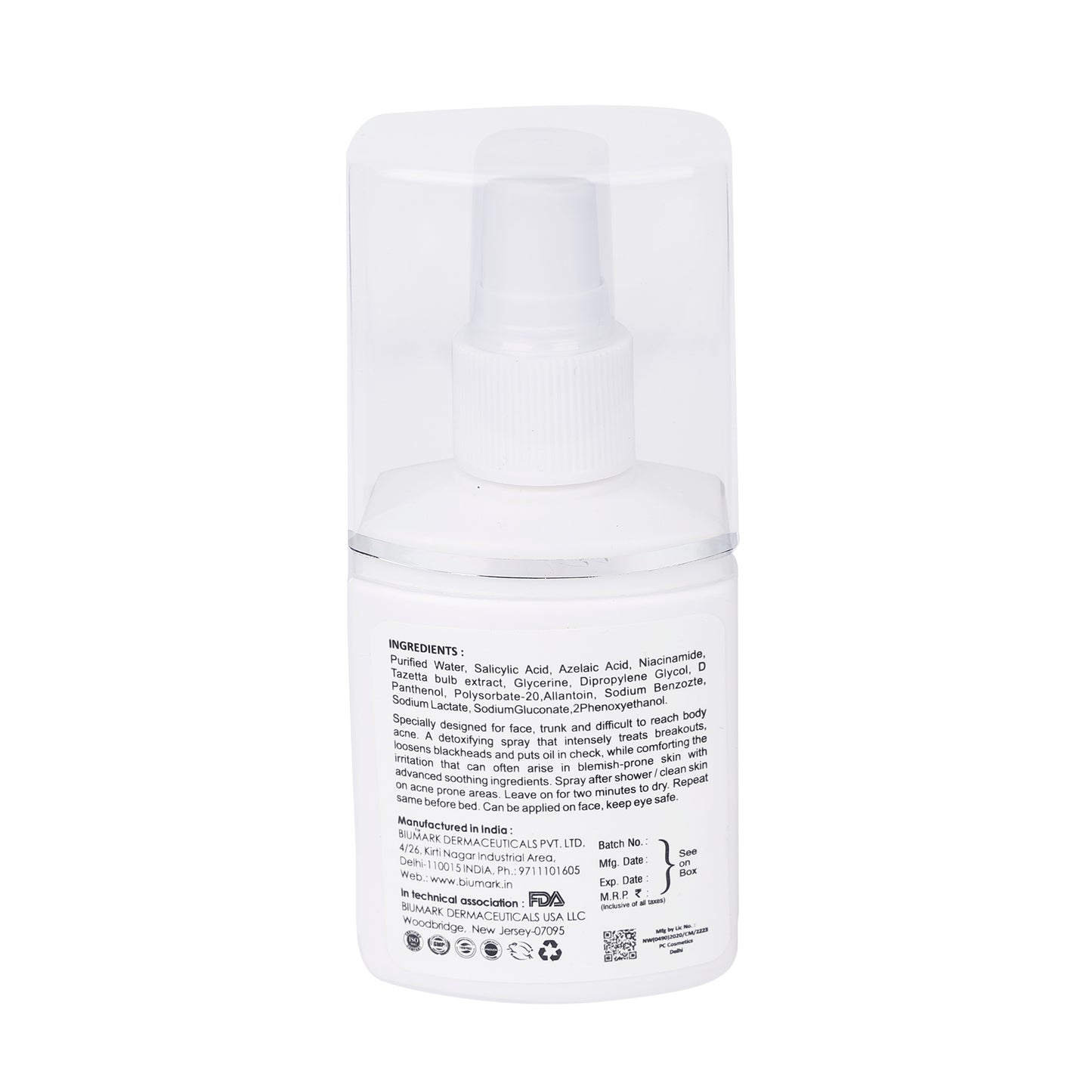 Acrest Acne Body Spray Treats Breakouts Loosen Blackheads & Comforting Irritation