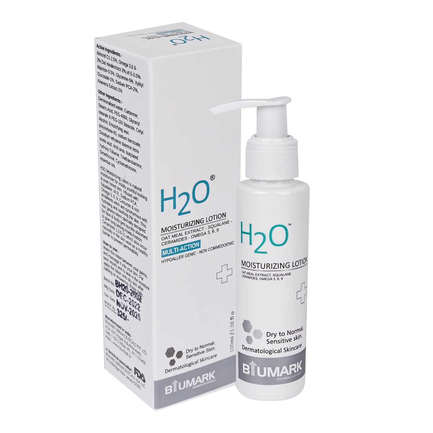 H2O Multi-Action Moisturizing Lotion Oatmeal Extract, Squalane, Ceramides & Omega 3-6-9 for Dry to Normal Sensitive Skin – 100ml