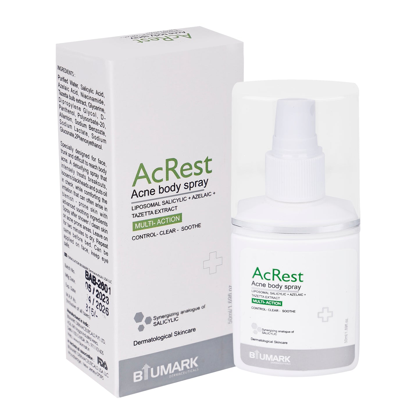 Acrest Acne Body Spray Treats Breakouts Loosen Blackheads & Comforting Irritation