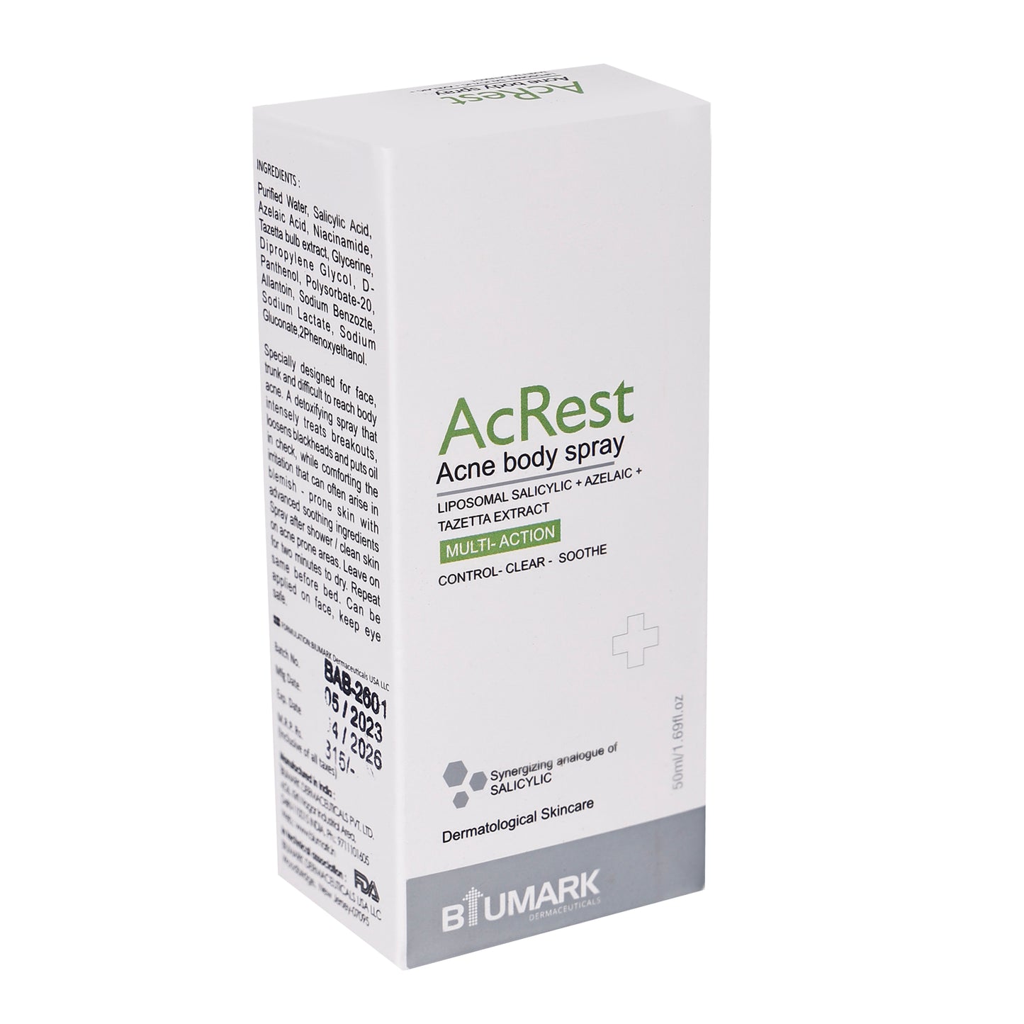 Acrest Acne Body Spray Treats Breakouts Loosen Blackheads & Comforting Irritation